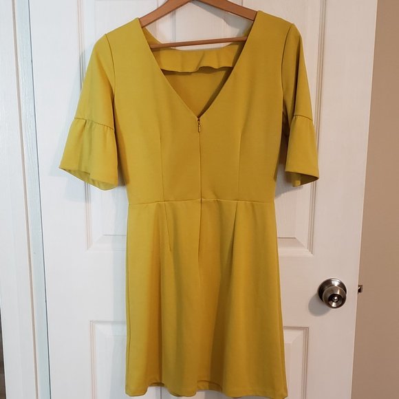 ASOS Yellow Bell Sleeve Dress: Size UK 10 - Picture 6 of 8
